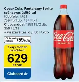 Tesco Coca-Cola, Fanta vagy Sprite szénsavas üdítőital ajánlat