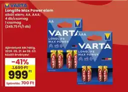 Interspar Varta Longlife Max Power elem ajánlat