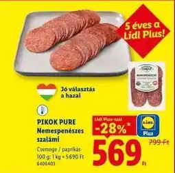 Lidl PIKOK PURE Nemespenészes szalámi ajánlat