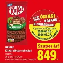 Lidl NESTLÉ KITKAT TÁBLÁS CSOKOLÁDÉ ajánlat