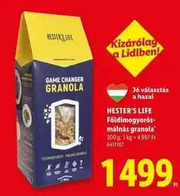 Lidl Hester's Life Földimogyorós-málnás granola ajánlat