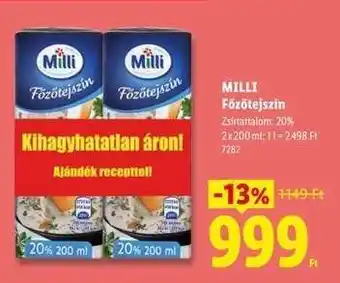 Lidl MILLI Főzőtejszín ajánlat