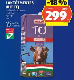 ALDI Milsan laktózmentes UHT tej ajánlat