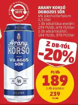 PENNY Arany Korsó Dobozos Sör ajánlat