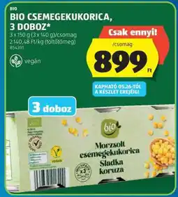 ALDI BIO Csemegekukorica, 3 doboz ajánlat