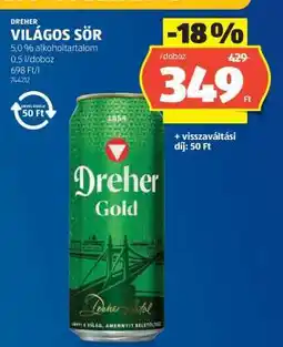 ALDI DREHER Világos sör ajánlat