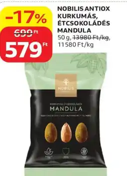 Auchan Nobilis antiox kurkumás, étcsokoládés mandula ajánlat