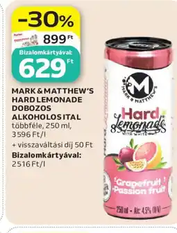Auchan Mark & matthews hard lemonade dobozos alkoholos ital ajánlat
