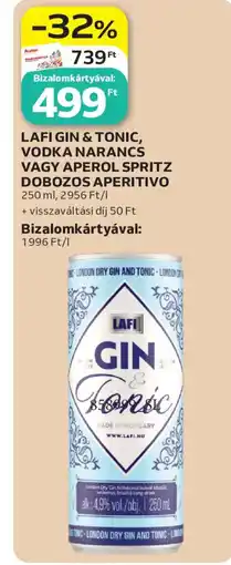 Auchan Lafi gin & tonic, vodka narancs vagy aperol spritz dobozos aperitivo ajánlat