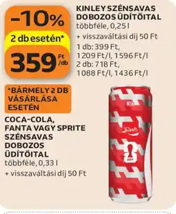 Auchan Kinley, Coca-Cola, Fanta vagy Sprite szénsavas dobozos üdítőital ajánlat