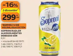 Auchan Soproni Radler alkoholmentes dobozos sör ajánlat