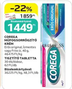 Auchan Corega műfogsorrögzítő krém vagy tisztító tabletta ajánlat