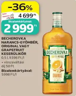 Auchan Becherovka narancs-gyömbér, original vagy grapefruit keserűlikőr ajánlat