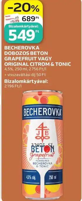 Becherovka Dobozos Beton Grapefruit vagy Original Citrom & Tonic