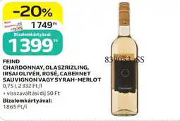 Auchan Feind chardonnay, olaszrizling, irsai olivér, rosé, cabernet sauvignon vagy syrah-merlot ajánlat