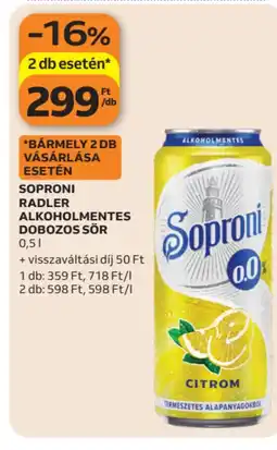 Auchan Soproni Radler alkoholmentes dobozos sör ajánlat