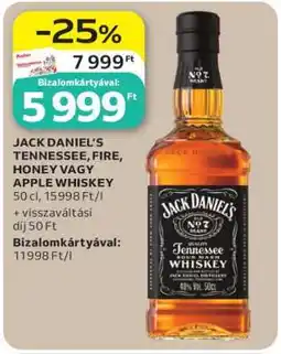Auchan Jack Daniel's Tennessee, Fire, Honey vagy Apple Whiskey ajánlat