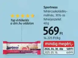 DM Sportness fehércsokoládés-málnás, 30%-os fehérjeszelet ajánlat