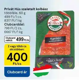 Tesco Privát Hús szeletelt kolbász ajánlat