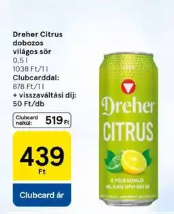 Tesco Dreher Citrus dobozos világos sör ajánlat