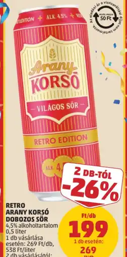 PENNY Arany Korsó Retro dobozos sör ajánlat