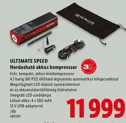 Lidl ULTIMATE SPEED Hordozható akkus kompresszor ajánlat
