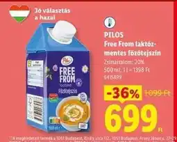 Lidl PILOS Free From laktózmentes főzőtejszín ajánlat
