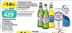 Auchan PERONI NASTRO AZZURRO ALKOHOLOS VAGY ALKOHOLMENTES DOBOZOS SÖR ajánlat