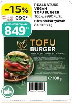 Auchan Realnature vegán tofu burger ajánlat