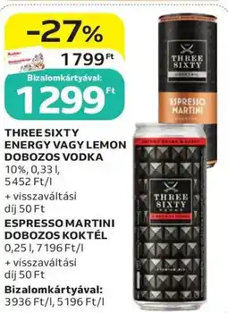 Auchan Three sixty dobozos vodka vagy koktél ajánlat