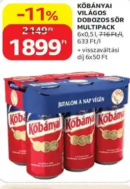 Auchan Kőbányai világos dobozos sör multipack ajánlat
