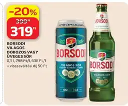 Auchan Borsodi világos dobozos vagy üveges sör ajánlat