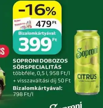 Auchan Soproni dobozos sörspecialitás ajánlat