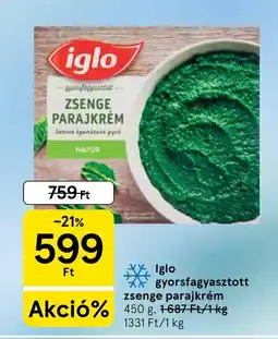 Tesco Iglo gyorsfagyasztott zsenge parajkrém ajánlat