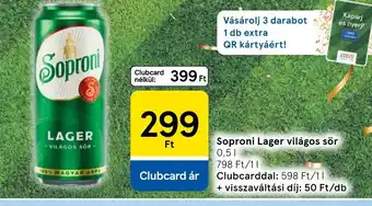 Tesco Soproni Lager világos sör ajánlat