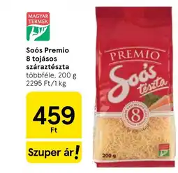 Tesco Soós Premio 8 tojásos száraztészta ajánlat