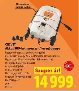 Lidl CRIVIT Akkus SUP-kompresszor / levegőpumpa ajánlat