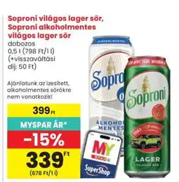 Spar Soproni világos lager sör, Soproni alkoholmentes világos lager sör ajánlat
