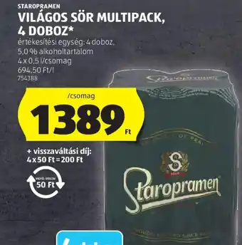 ALDI Staropramen Világos sör multipack ajánlat