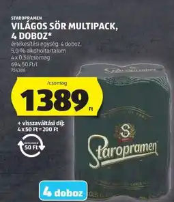 ALDI Staropramen Világos Sör Multipack, 4 Doboz ajánlat
