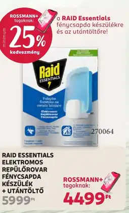 Rossmann Raid Essentials elektromos repülőrovar fénycsapda készülék + utántöltő ajánlat