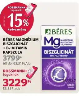 Rossmann Béres Magnézium Biszglicinát + B6-vitamin kapszula ajánlat