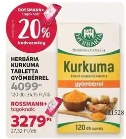 Rossmann Herbária Kurkuma tabletta gyömbérrel ajánlat