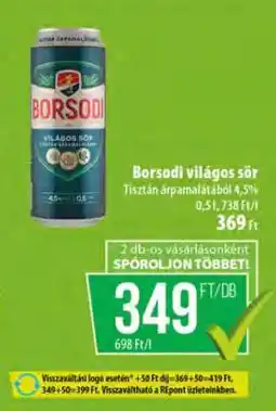 Coop BORSODI Világos sör ajánlat