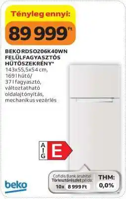 Auchan BEKO RDSO206K40WN FELÜLFAGYASZTÓS HŰTŐSZEKRÉNY ajánlat
