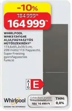 Auchan WHIRLPOOL WHKS1341G4E ALULFAGYASZTÓS HŰTŐSZEKRÉNY ajánlat