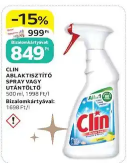 Auchan Clin Ablaktisztító Spray vagy Utántöltő ajánlat