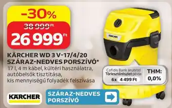 Auchan KÄRCHER WD 3 V-17/4/20 SZÁRAZ-NEDVES PORSZÍVÓ ajánlat