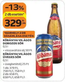 Auchan Kőbányai Világos Dobozos Sör ajánlat
