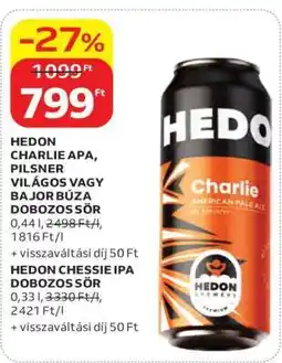 Auchan HEDON Charlie APA, Pilsner világos vagy Bajor búza dobozos sör ajánlat